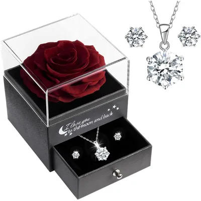 Immagine prodotto di Rosa eterna con ciondolo e orecchini in argento sterling 925, set regalo per donne
