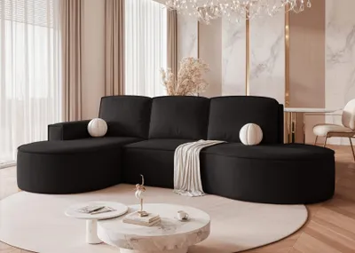 Produktbild von Idohome - Gepolstertes Ecksofa SOFIA L LINKS mit Schlaffunktion und Bettkasten 277x157 cm, modern, elegant, oval -Farbe: Schwarz Riviera 100