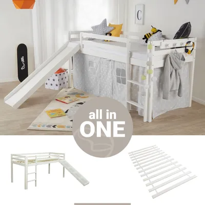 Produktbild von Homestyle4u 2254, Kinder Hochbett 90x200 weiss mit Lattenrost Rutsche
