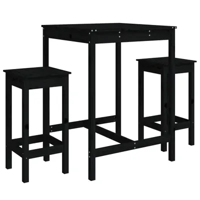 Produktbild von 3-tlg. Gartenbar-Set Schwarz Massivholz Kiefer