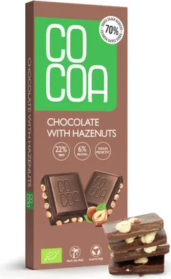 Produktbild von Schokolade mit Haselnüssen 70% weniger Zucker laktosefrei  KAKAO 40g