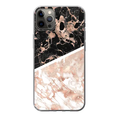 Produktbild von MuchoWow® Handyhülle Schutzhülle Hülle für iPhone 13 Pro Max Marmor - Rosa - Weiß - Schwarz Silikon Softcase Handy Hülle - Mobiltelefon