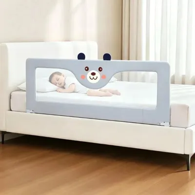 Image de Barrière de lit pour enfants - Barrière de lit réglable - 150 cm - Métal - Réglable en hauteur - Pliable - Lavable - Protection contre les chutes