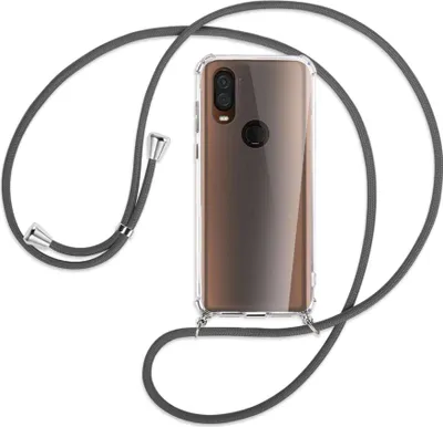 Produktbild von Handykette Backcover-Schutzhülle mit Band (Metall silberfarben) für Motorola One Vision - dunkelgrau