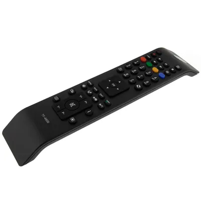 A black remote control is shown against a white background.