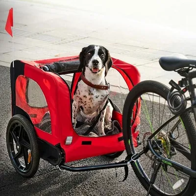 Image de Remorque pour chien pour vélo, remorque pliable pour chien, avec attelage, drapeau, réflecteur, tissu Oxford 600D, remorque pour chien pour vélo