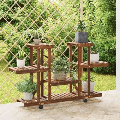 Obrázok produktu pre Drevený stojan na kvety s kolieskami, rozmer 110 x 25 x 78 cm