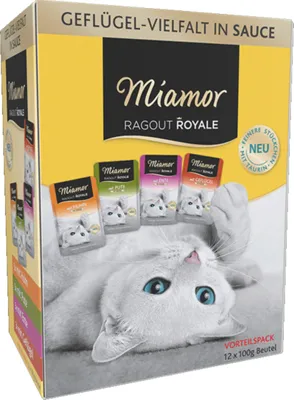 Produktbild von Miamor Ragout Royale in Sauce Multibox Adult – Geflügelvielfalt in Sauce 12x 100 g, Adult, jede Rasse, Huhn, Ente, Geflügel, Türkei, 100 g, Getreidefrei, Ohne Soja
