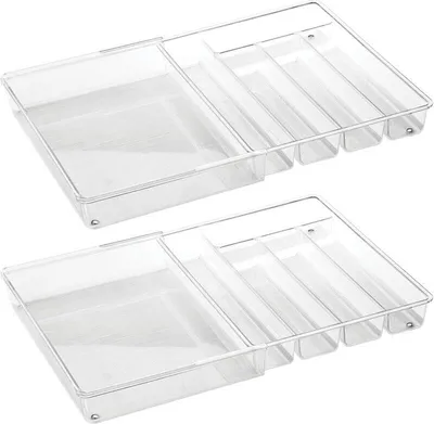 Produktbild von Besteckkasten Schubladen Organizer 2er Set ausziehbar mDesign transparent