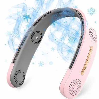 Produktbild von 4000mAh Tragbar Nackenventilator 360° Hals Ventilator USB Halsventilator,Wiederaufladbare Ventilator Rosa