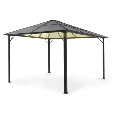 Produktbild von Blumfeldt Pavillon 3x4m, Rostfreier Aluminium-Pavillon mit Festem Dach & Dimmbaren LED-Lichter, Pavillon Wasserdicht, Stabil & Winterfest, Langlebige Pergola Freistehend, Gartenpavillon für Terrasse