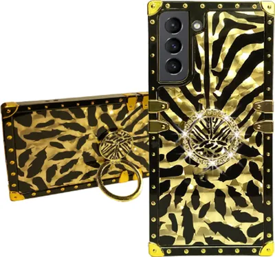 Produktbild von 3D FEDER TPU HÜLLE für Samsung Galaxy S21 5G Handyhülle mit Ring Strass Cover schwarz gold Case