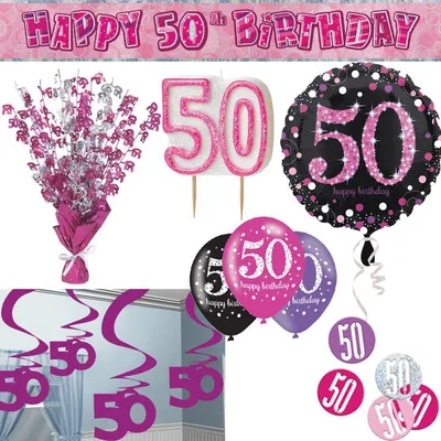 Produktbild von 50. Geburtstag Partyset "Pink Schimmer" Einweggeschirr