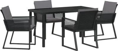 Produktbild von Möbel 5-teiliges Garten-Esszimmer-Set mit Kissen Schwarz Poly-Rattan - Gartenstühle 3379319