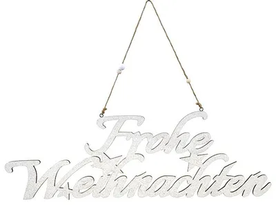 Produktbild von Holzhänger Frohe Weihnachten weiß mit Glitter 44 x 15 cm