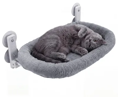 Productafbeelding van Fudajo vensterhangmat voor katten, 30 x 52 cm, donkergrijs. Kattenbed hangmat geschikt voor katten tot 10 kg. Vensterligplaats voor katten, een ruimtebesparende slaapplek met zuignappen