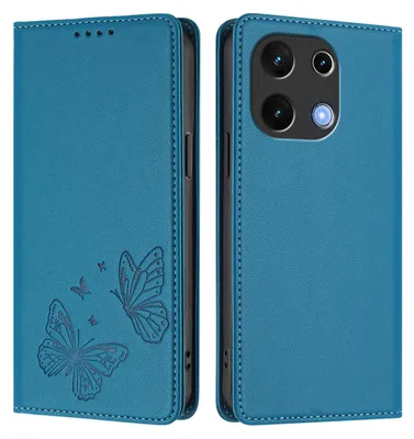Image de Étui en cuir pour Umidigi Note 100, motif papillon, étui portefeuille à rabat avec support, bleu