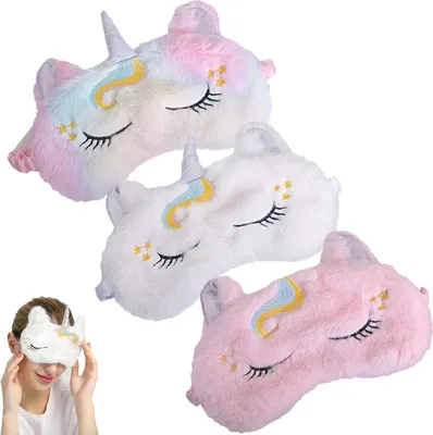 Produktbild von Schlafmaske Kind - Einhorn Augenmaske Set - Plüsch - Cartoon - Tierisch Augenbinde - Mädchen - Erwachsene - Kinder - Reisen - Rosa - Weiß - Bunt