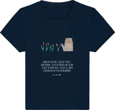 Produktbild von Mr. & Mrs. Panda  T-Shirt Otter Stein 12. - 18. Monat - French Navy - Geschenk, Seeotter, Babyshirt, Baby, Shirt, Fun Facts, Witzige Fakten, Pflanzen, Baumwolle