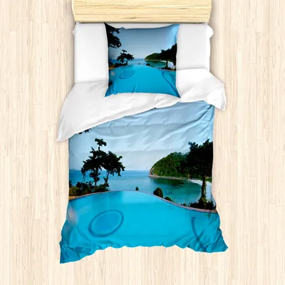 Produktbild von ABAKUHAUS Türkis Bettbezug Set für Einzelbetten, Pool Tropische Insel, Milbensicher Allergiker geeignet mit Kissenbezug, Türkisgrün