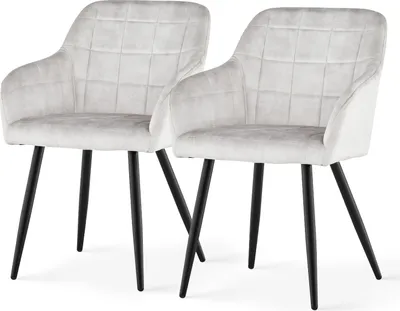 Image de CLIPOP Chaise de salle à manger,set de 2 chaises de cuisine, chaise rembourrée en velours, chaise de salon avec pieds en métal,gris clair