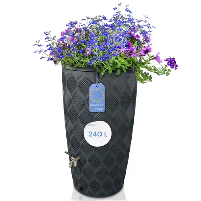 Produktbild von YourCasa Regentonne 240 Liter [Seabreeze Flower] Anthrazit mit Wasserhahn