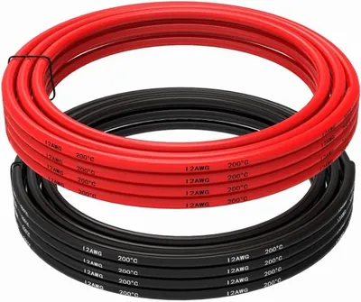 Zdjęcie produktu dla Kabel silikonowy 12 AWG, elastyczny 5 m, wysoka przewodność | Odporny na wysokie temperatury | Łatwe wykrywanie polaryzacji, czerwony, czarny, silikon