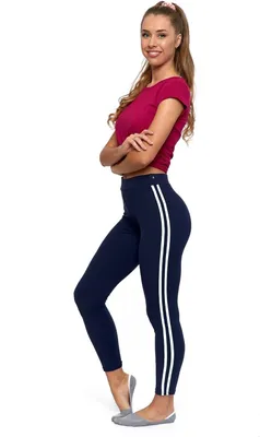 Produktbild von MORAJ Dámske legíny 1200-016 Dlhé legíny s pruhmi Športové tepláky Fitness nohavice - námornícke - L/XL