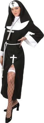 Produktbild von Langes Nonnen Kostüm "Sassy" für Damen | Schwarz Weiß Größe: 36/38