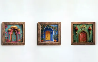 Immagine prodotto di Wallity, UKZM072, Quadro decorativo in MDF con cornice (3 pezzi), Multicolore, 100% MDF, 16 x 16 x 2 cm