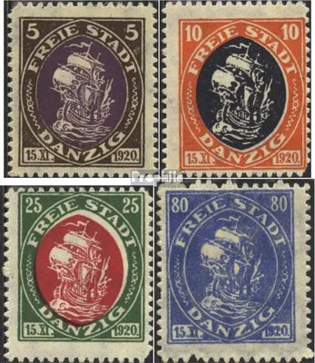 Produktbild von Briefmarken Danzig 1921 Mi 53-55,57 mit Durchstich, Zähnung evtl. fehlerhaft mit Falz Handelskogge