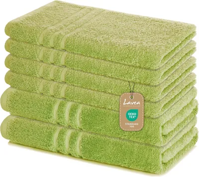 Produktbild von Lavea® 6-teiliges Handtuch Set - 100% Baumwolle, 4x Handtuch 50x100 cm + 2x Duschtuch 70x140 cm, Bad & Gäste, Lindgrün