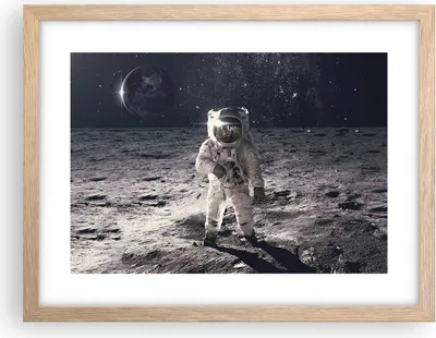 Produktbild von Gerahmtes Poster - Rahmen in heller Eiche - Mond Erde Astronaut - 40x30 cm - Wand Bild - Wanddeko - Wandbilder - Kunstposter - Wandposter - Bilderrahmen - Bilder - Kunstdruck - P2NAA40x30-4882