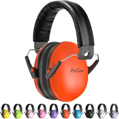Image de Protection auditive pour enfants, NRR 21 dB, protection contre le bruit pour les enfants de 3 à 12 ans, couleur orange, pliable, confortable