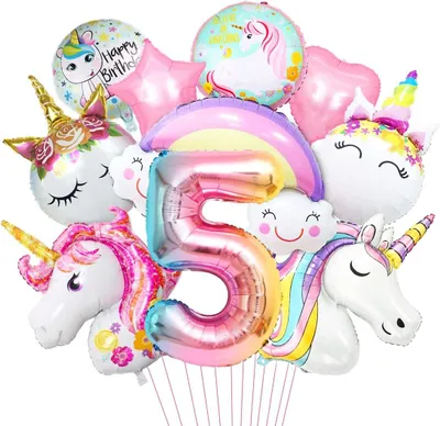 Produktbild von XXL 3D Folienballon Einhorn 5, Bunte Folienballon Set, für Geburtstag, Festdekoration