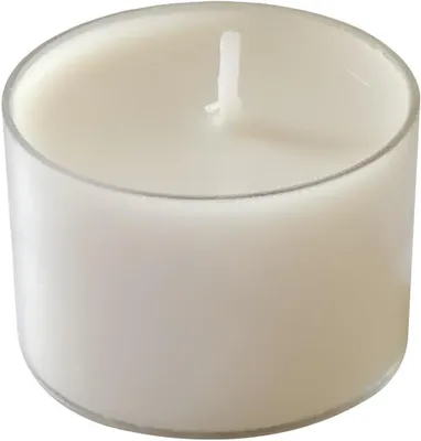 Obrázok produktu pre Sviečka v priehľadnej nádobe, priemer 3,9 cm, výška 2,7 cm, balenie obsahuje 24 kusov – doba horenia 6,5 hodiny
