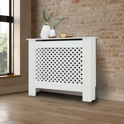 Produktbild von ECD Germany Heizkörperverkleidung mit Wabenmuster 78x19x82 cm, Weiß, aus MDF lackiert, Heizungsverkleidung für Schlafzimmer Wohnzimmer