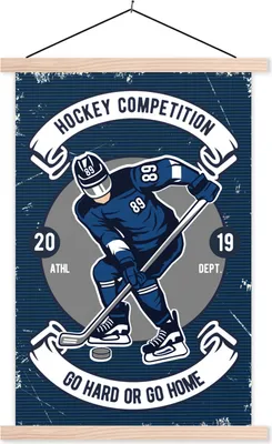 Produktbild von MuchoWow® Textilposter Eishockey - Mann - Retro 60x90 cm mit holzfarbenen Rahmen - Textil