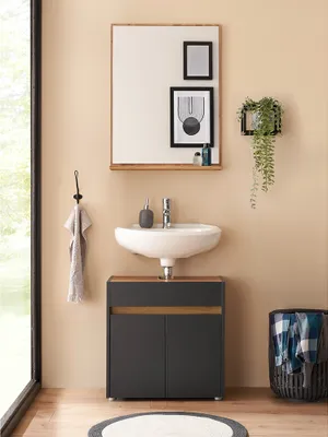 Produktbild von Badmöbel Set 2-teilig mit Waschtischunterschrank 60cm, in Anthrazit mit Eiche - CRISP-61