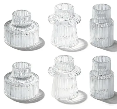 2-in-1 Glaskerzenständer, 6er-Set, transparent, für Teelichter & Stabkerzen