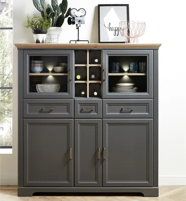 Image de Highboard >Jasmin< in Graphit aus Metall - 143x150x42cm (BxHxT)