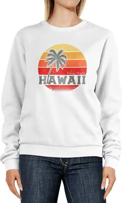Produktbild von Sweatshirt Damen Hawaii Aufdruck Schriftzug Tropical Retro Print Palme Rundhals-Pullover Pulli Sweater Neverless® weiß L
