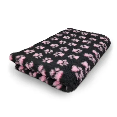 Produktbild von Vet Bed Hundedecke schwarz mit rosa Pfoten