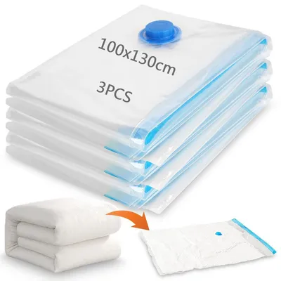 Image de Sacs de rangement sous vide XXL, pour vêtements, couettes, voyages, 130 x 100 cm, lot de 3
