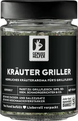Produktbild von Kräuter Griller Gewürzmischung, gerebelt, zum Würzen und Marinieren von Grillfleisch, ideal für Dips und Saucen, 60g im Glas