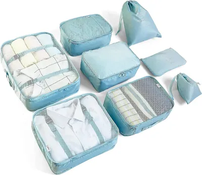 Produktbild von Kofferorganizers Set - 8-teiliges Kledingtaschen- und Aufbewahrungstaschen-Set - Blau