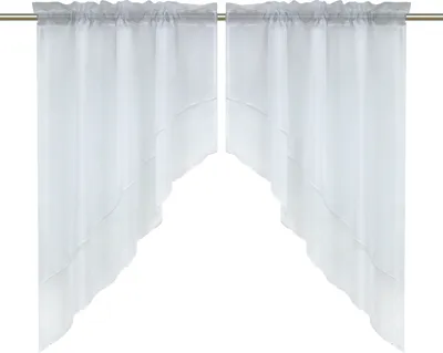 Produktbild von Delien Voile Scheibengardine Bogen 2-Teilige Kleinfenster Vorhang Tunnelzug Kurzstores Doppelschichtige Küchengardinen, Weiß BxL 80x80cm