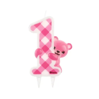 Image de Bougie gâteau fille avec ours en peluche - 1 Godan Matériau: : Cire, Couleur : Rose