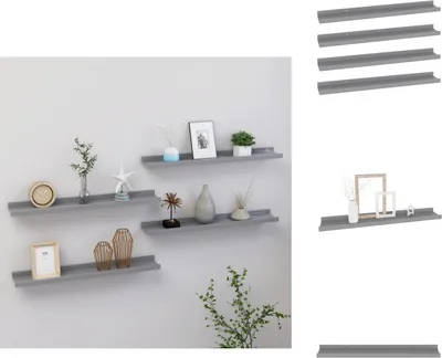 Obrázek produktu pro vidaXL Nástěnné police 4 ks. Šedé 60x9x3 cm - Nástěnné police