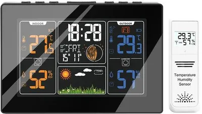 Image de Station météo numérique d'intérieur et d'extérieur avec thermomètre et hygromètre, alarme de température et d'humidité, écran LCD couleur